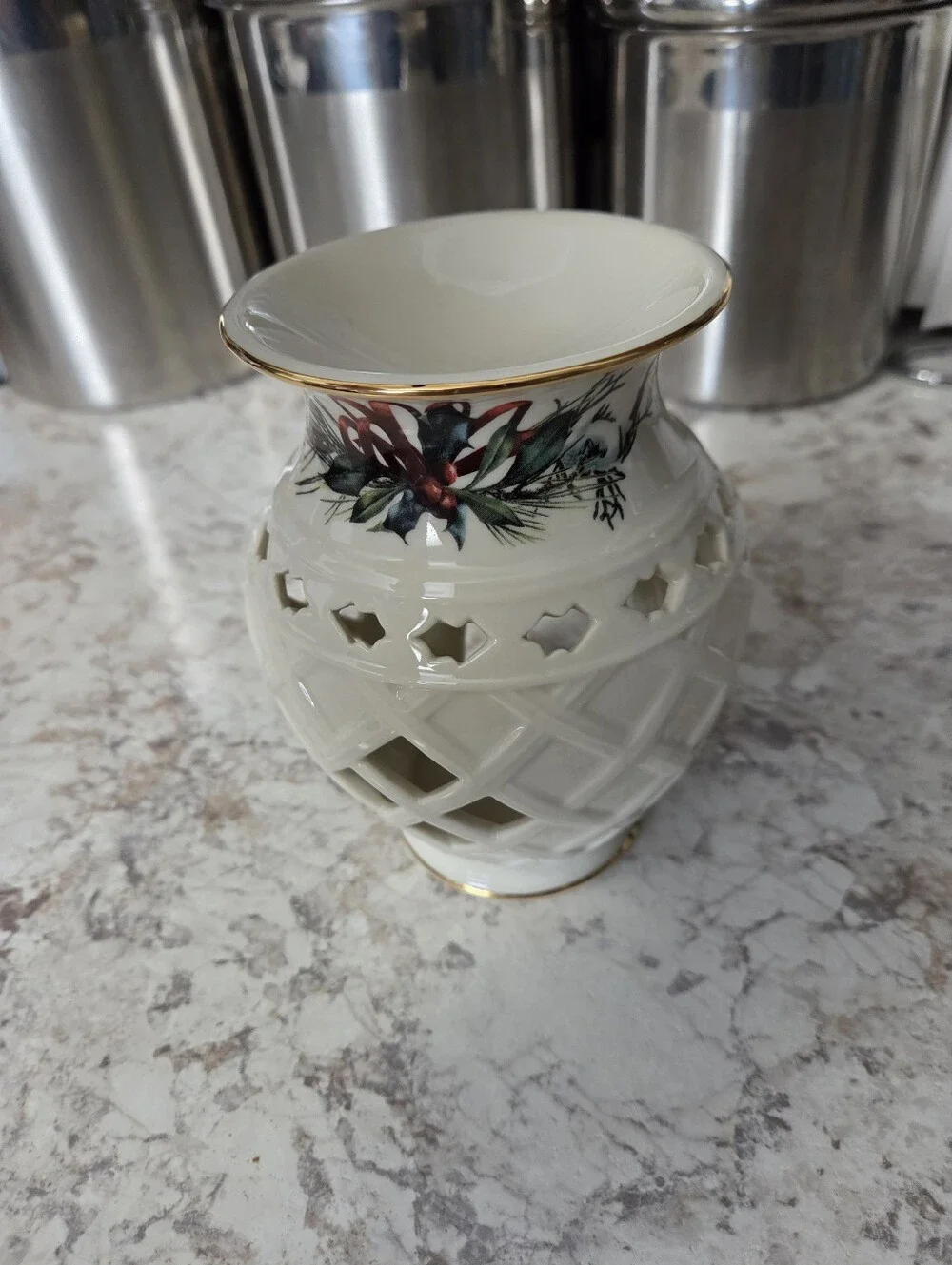 Lenox Tea light Wax Warmer Winter Greetings/Christmas Porcelain Excellent Cond.
